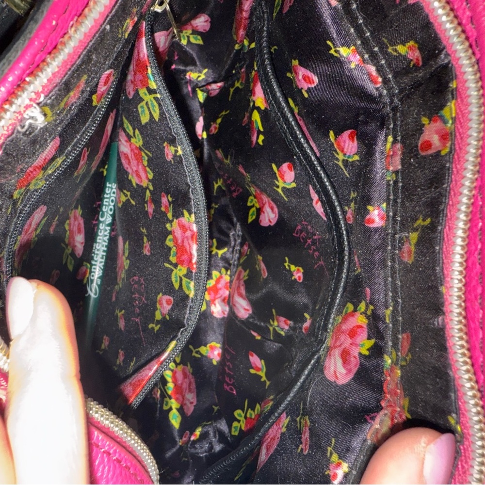 Y2K Vintage Betsey Johnson Black & White Stripe Satchel with Pink Accents - Picture 2 of 6